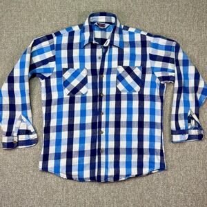 Vintage Big Mac Blue Plaid Flannel Shirt Mens L Tall USA Made Workwear